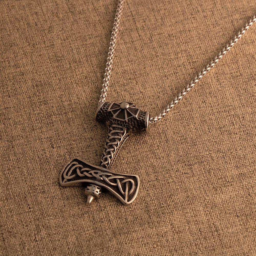 WorldNorse Celtic Endless Knot Thor's Hammer Shaped Necklace