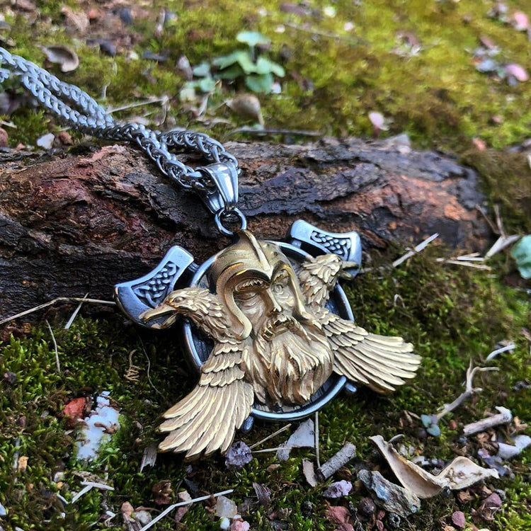 WorldNorse Dual Color Raven With Axe Legendary Necklace