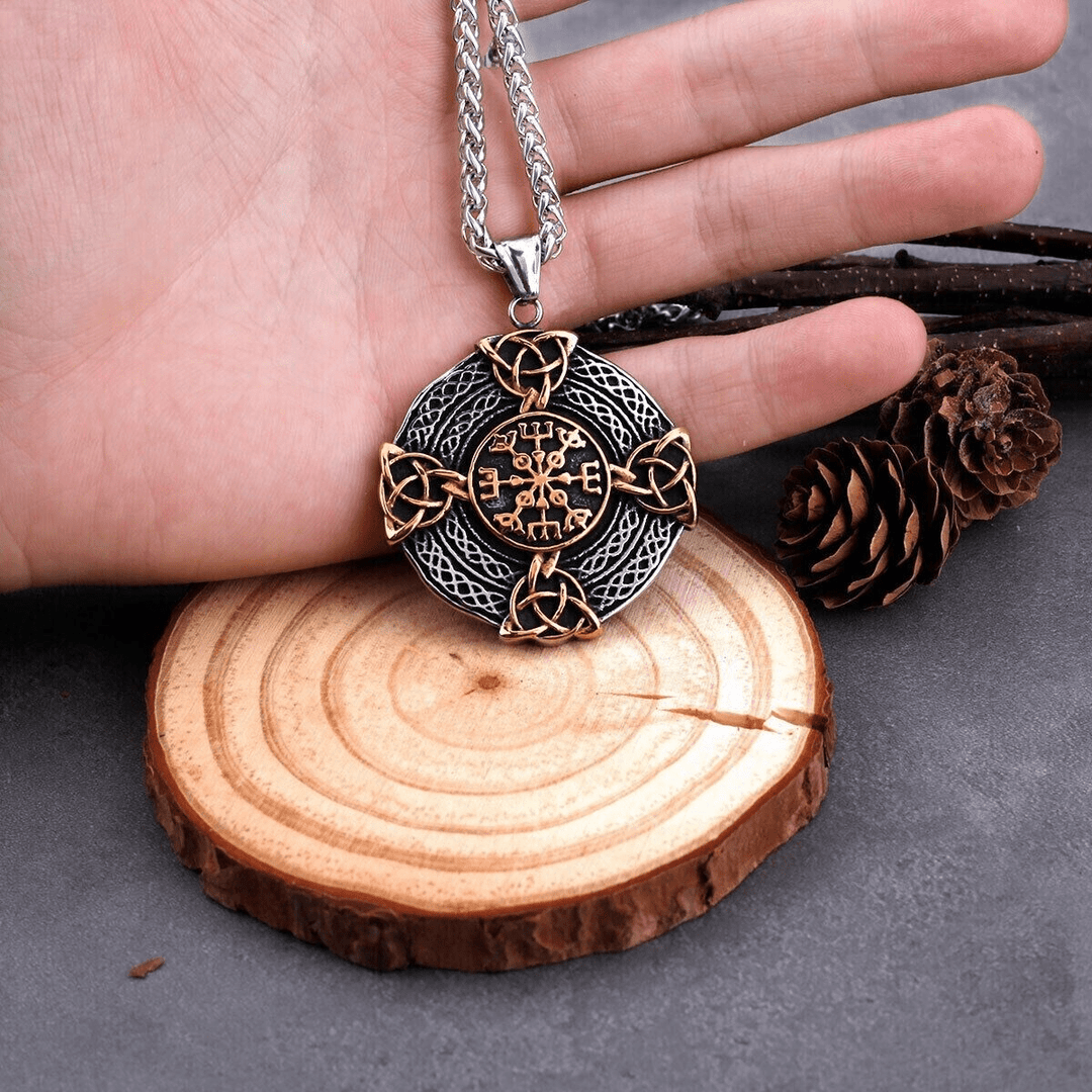 WorldNorse Vegvisir Celtic Knot Triple Necklace