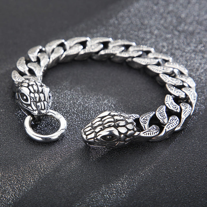 WorldNorse Vintage Curb Chain Snake Charm Bracelet