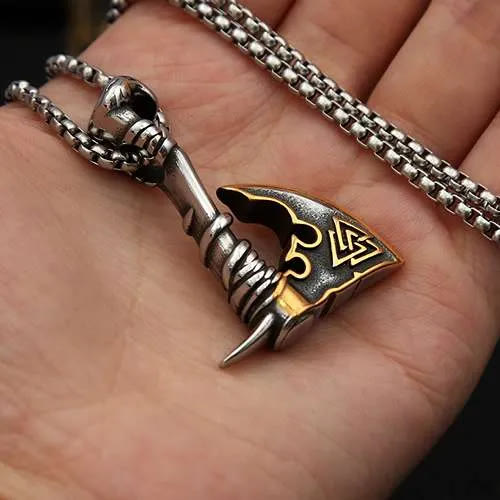 WorldNorse Viking Valknut Axe Necklace