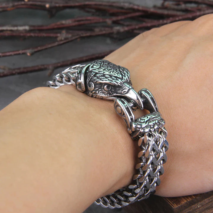 WorldNorse Punk Wolf With Raven Pattern Stainless Steel Bracelet