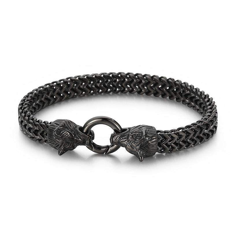 WorldNorse Wolf Head Viking Titanium Steel Strengthen Bracelet