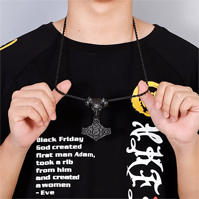 WorldNorse 3 Color Thor's Hammer Wolf Head Necklace