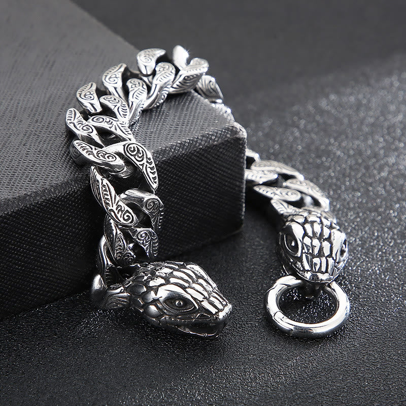 WorldNorse Vintage Curb Chain Snake Charm Bracelet