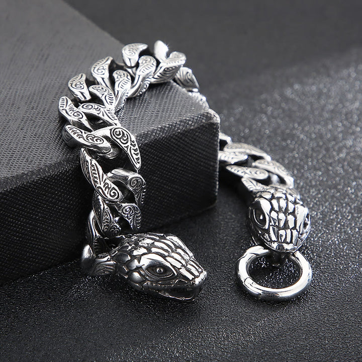 WorldNorse Vintage Curb Chain Snake Charm Bracelet