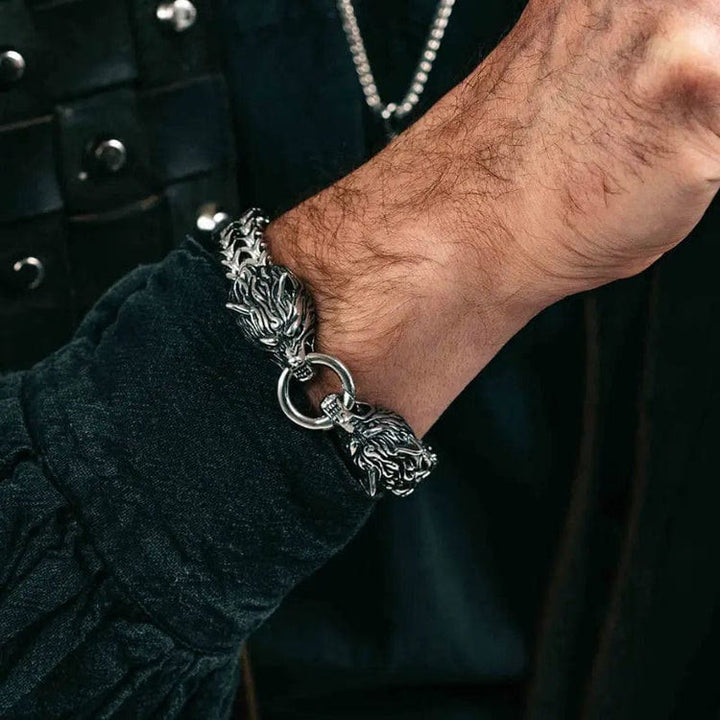 WorldNorse Wolf Head Viking Titanium Steel Strengthen Bracelet