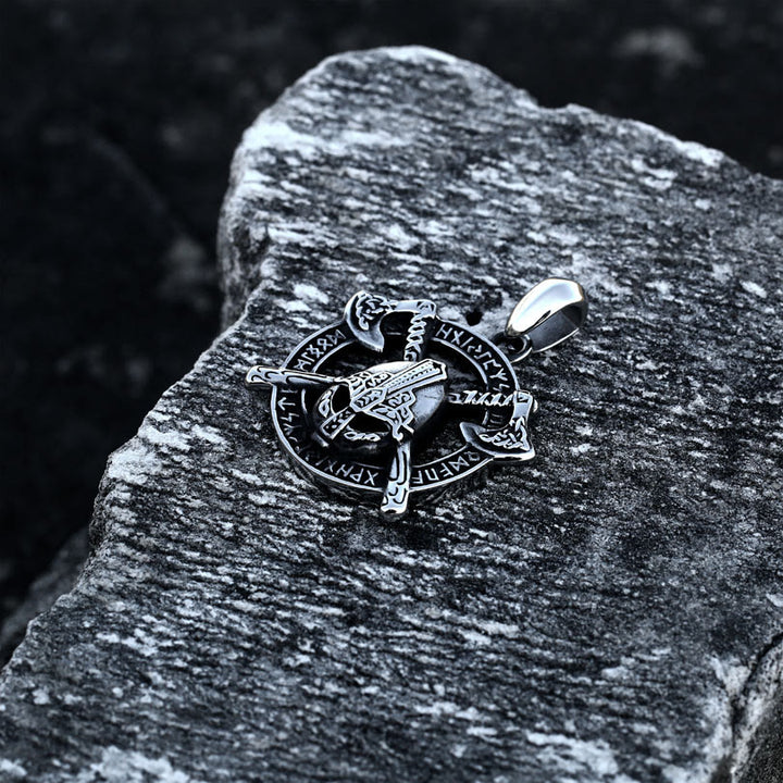 WorldNorse Double Tomahawk Warrior Helmet With Rune Necklace