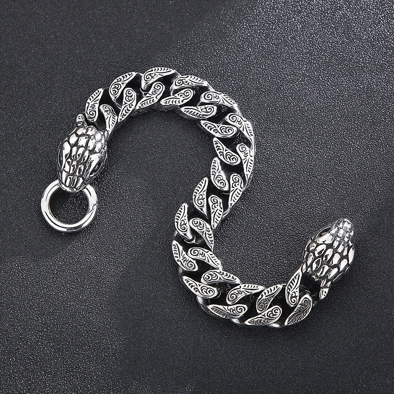 WorldNorse Vintage Curb Chain Snake Charm Bracelet