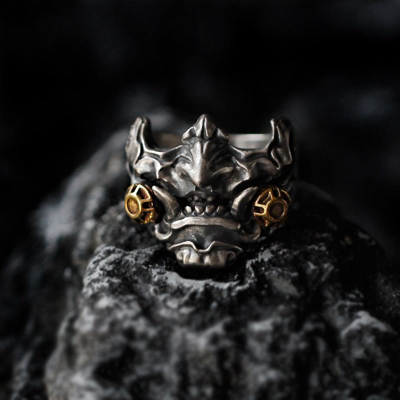 WorldNorse Vintage Samurai Mask Adjustable Ring