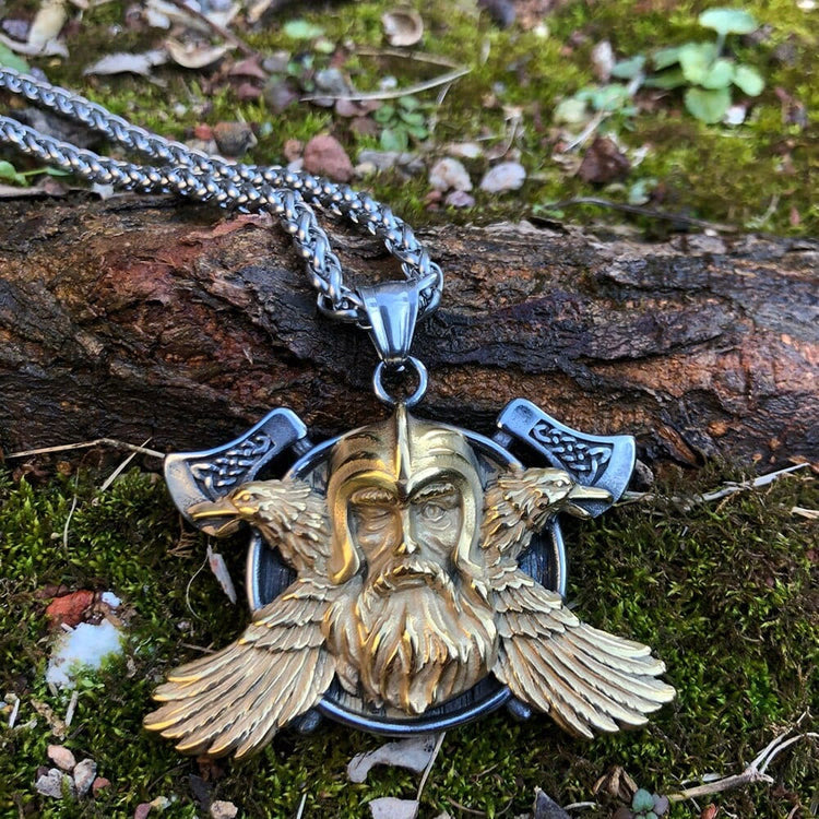 WorldNorse Dual Color Raven With Axe Legendary Necklace