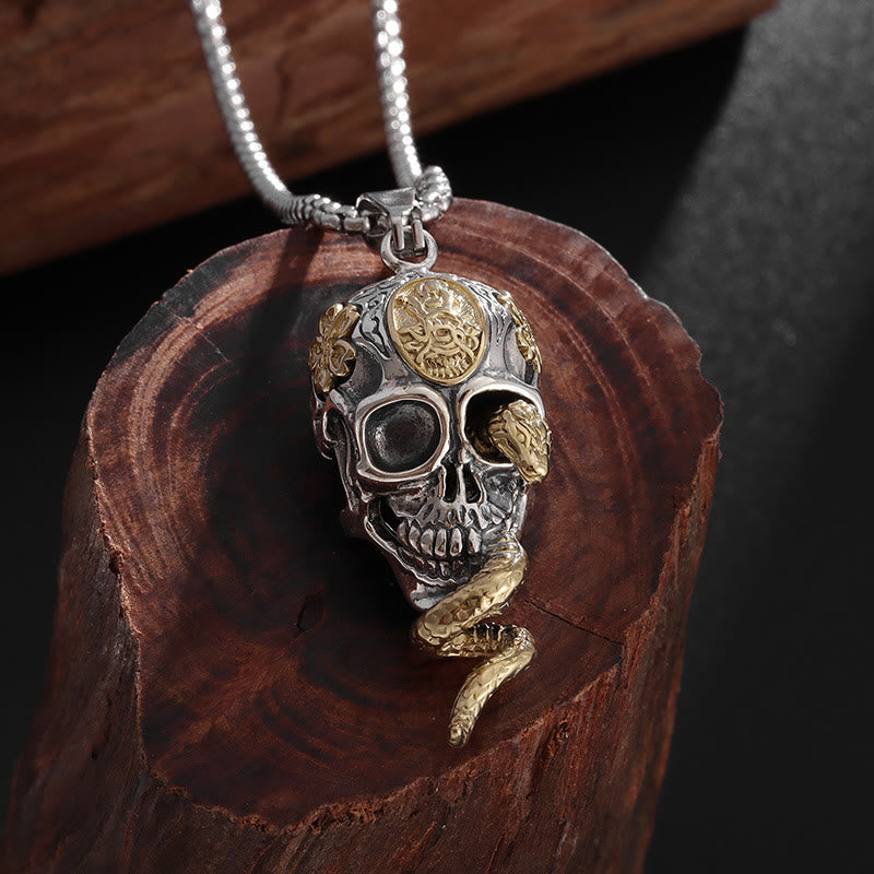 WorldNorse Gothic Snake Coiled Demon Skull Necklace