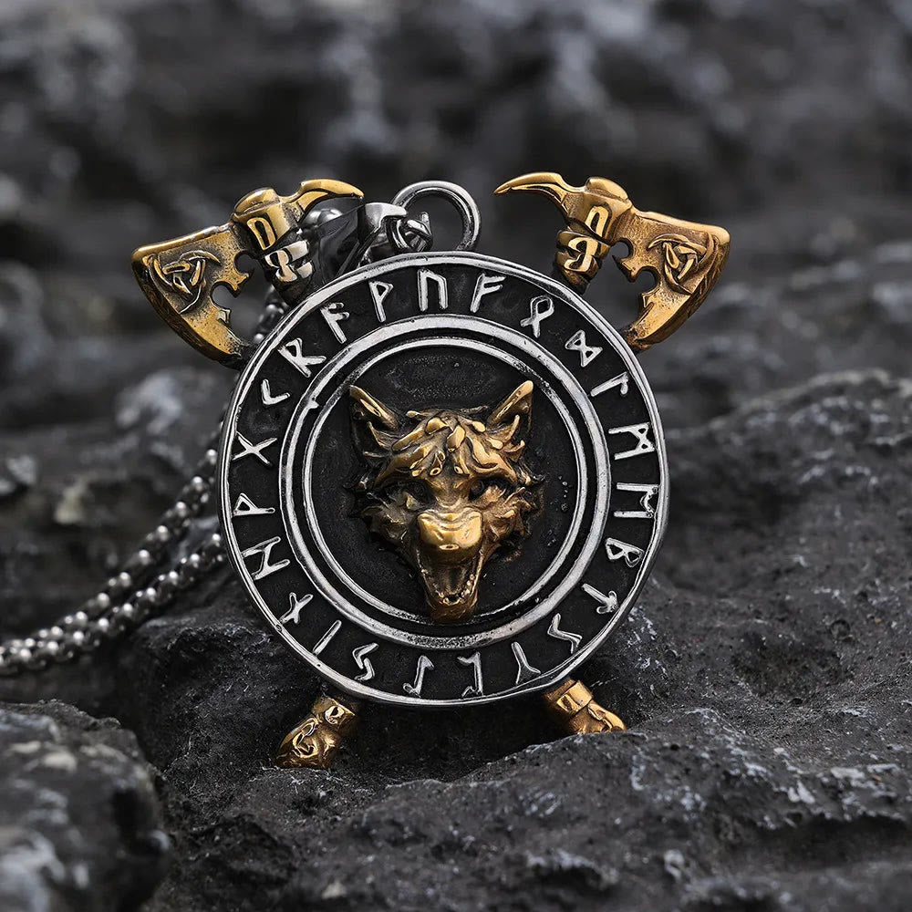 WorldNorse Triple Horn of Odin Axe Necklace