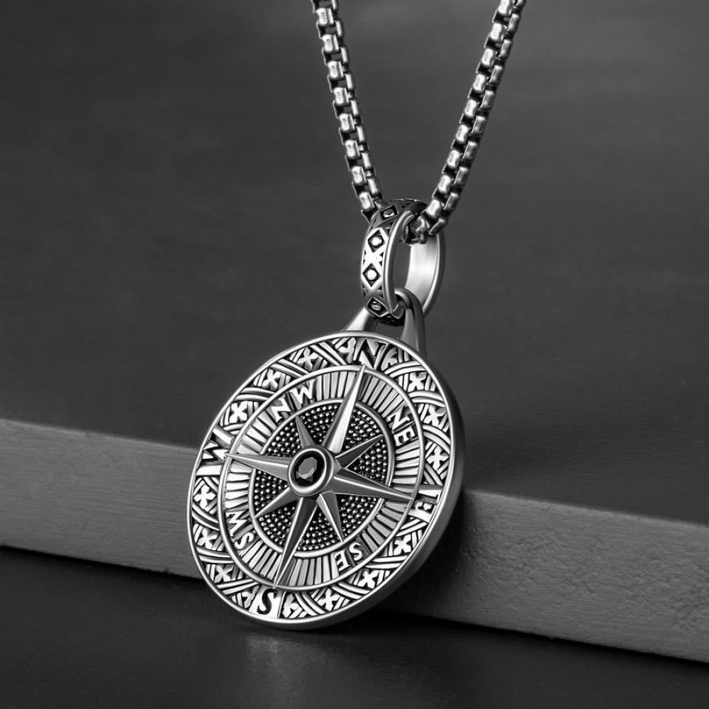 WorldNorse Compass With Center Black Necklace