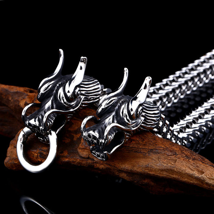 WorldNorse Double Dragon Heads Link Bracelet