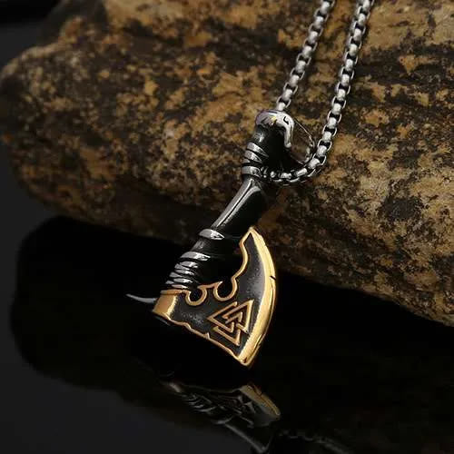 WorldNorse Viking Valknut Axe Necklace