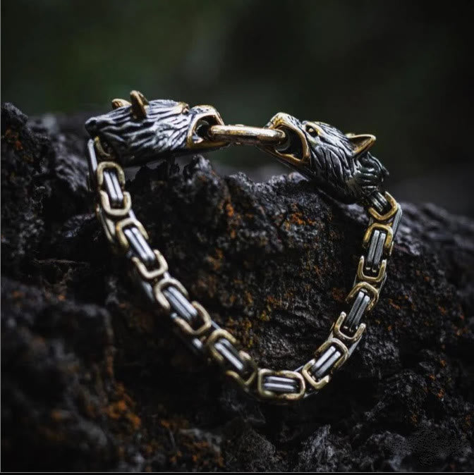 WorldNorse Nordic Geri And Freki Wolves Bracelet