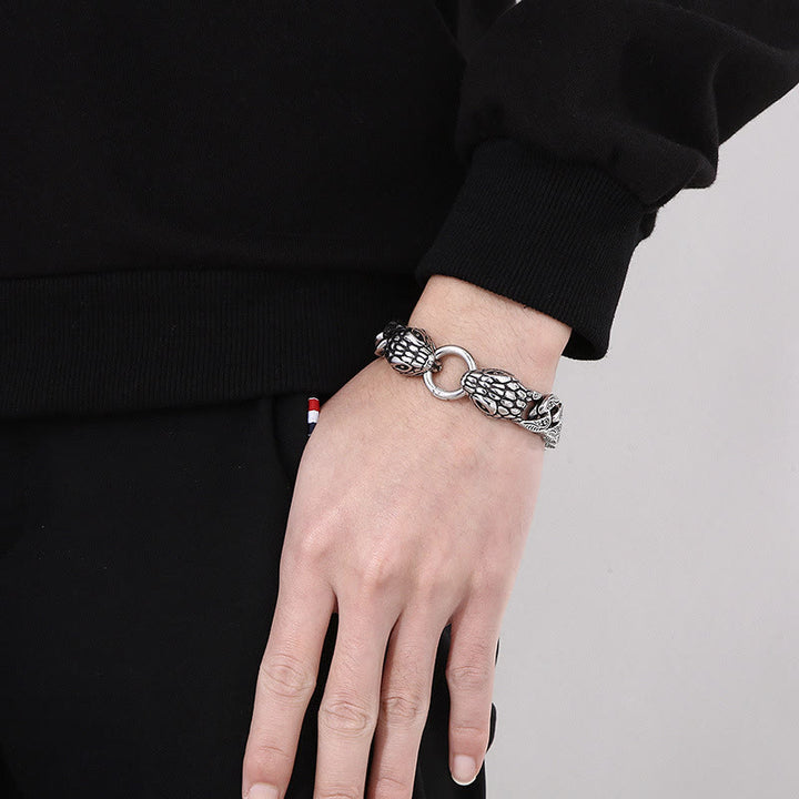 WorldNorse Vintage Curb Chain Snake Charm Bracelet