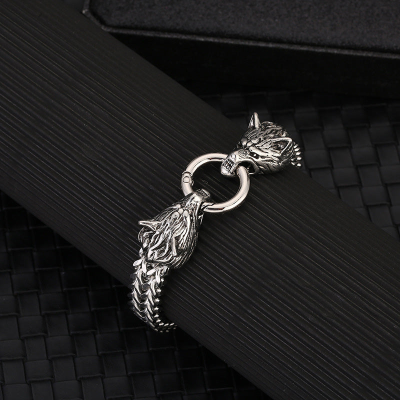 WorldNorse Wolf Head Viking Titanium Steel Strengthen Bracelet