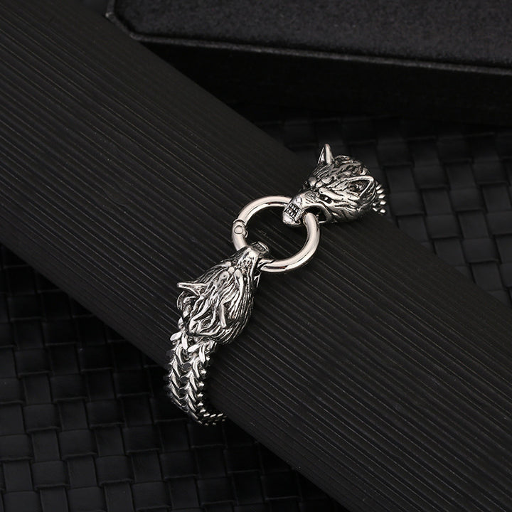 WorldNorse Wolf Head Viking Titanium Steel Strengthen Bracelet