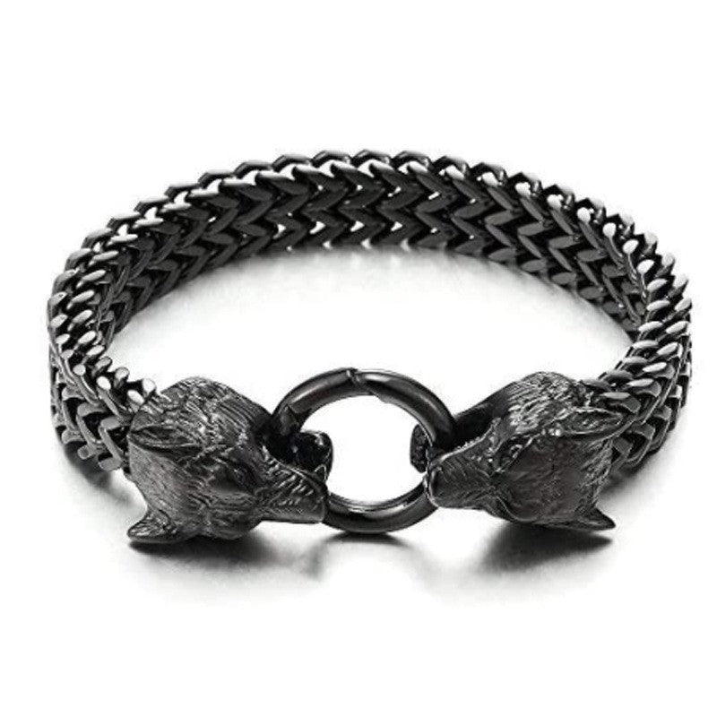 WorldNorse Wolf Head Viking Titanium Steel Strengthen Bracelet