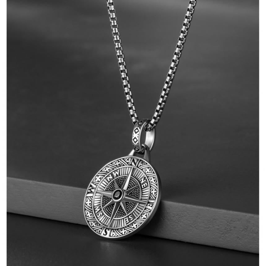 WorldNorse Compass With Center Black Necklace