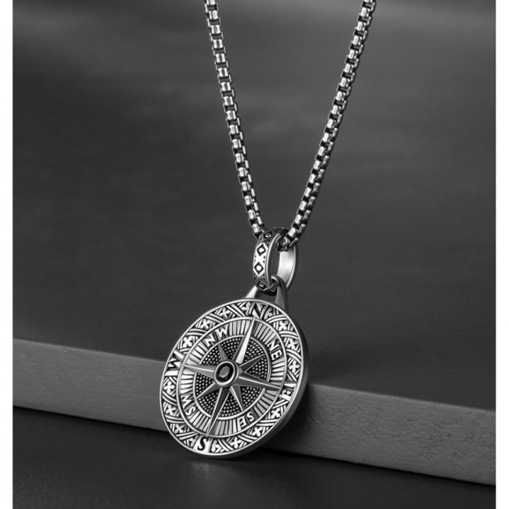 WorldNorse Compass With Center Black Necklace