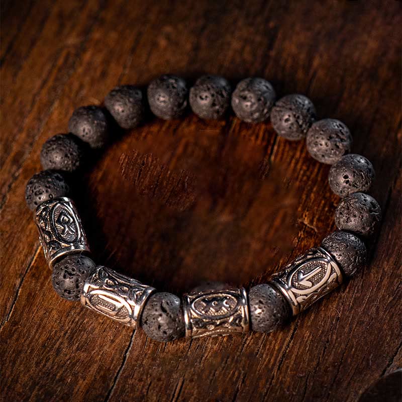 WorldNorse Celtic Knot Volcanic Rock Runic Bracelet