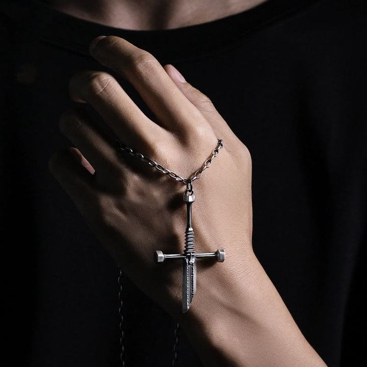 WorldNorse Cross Broken Holy Sword Unique Pin Badge Necklace