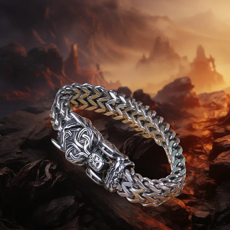 WorldNorse Punk Wolf With Raven Pattern Stainless Steel Bracelet