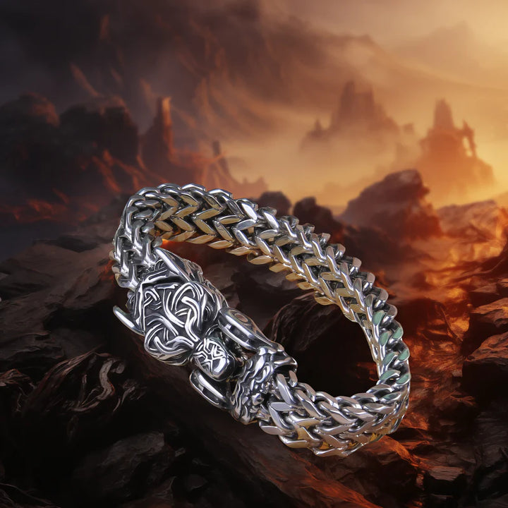 WorldNorse Punk Wolf With Raven Pattern Stainless Steel Bracelet