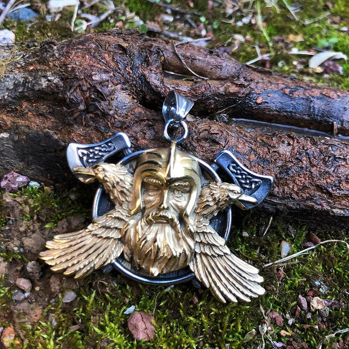 WorldNorse Dual Color Raven With Axe Legendary Necklace