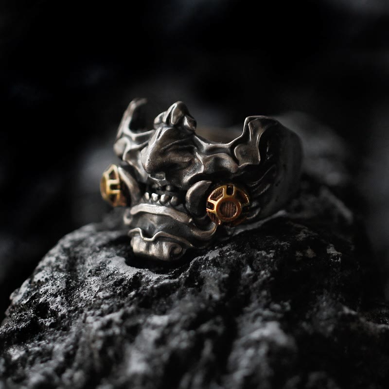 WorldNorse Vintage Samurai Mask Adjustable Ring