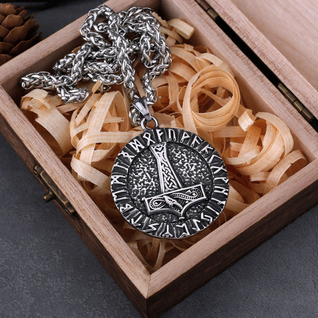 WorldNorse Thor's Hammer With Circle Of Runes Necklace