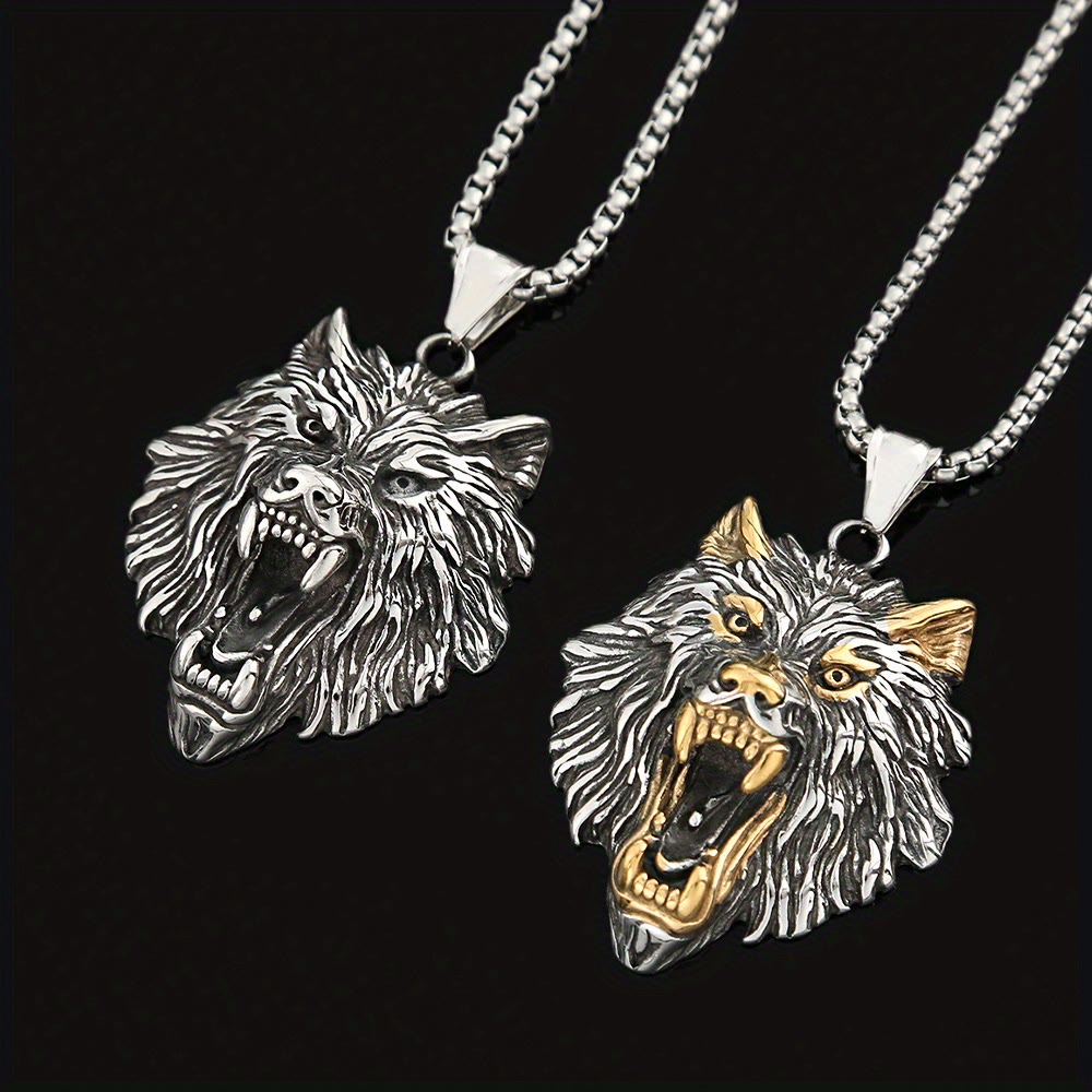WorldNorse Wolve Head Stainless Steel Pendant Necklace
