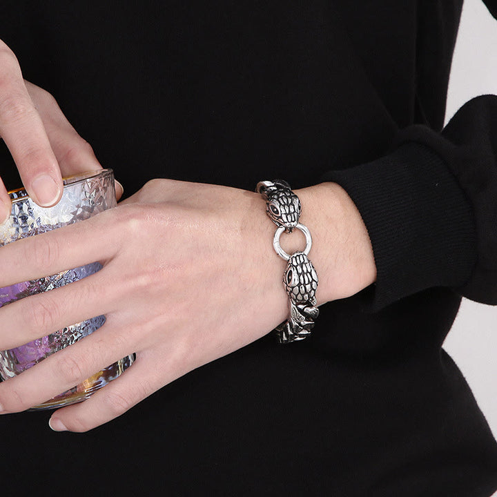 WorldNorse Vintage Curb Chain Snake Charm Bracelet