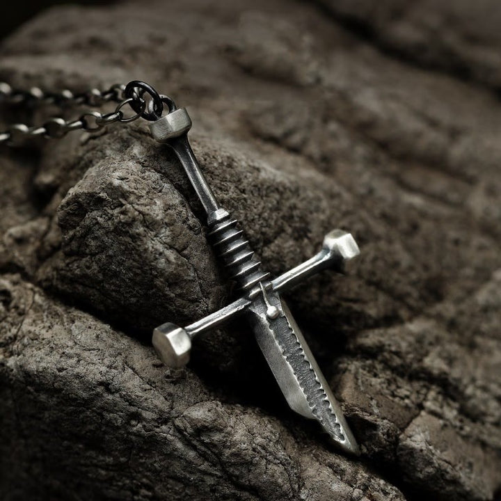 WorldNorse Cross Broken Holy Sword Unique Pin Badge Necklace