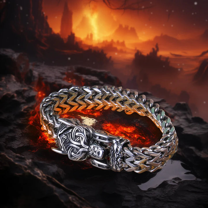 WorldNorse Punk Wolf With Raven Pattern Stainless Steel Bracelet