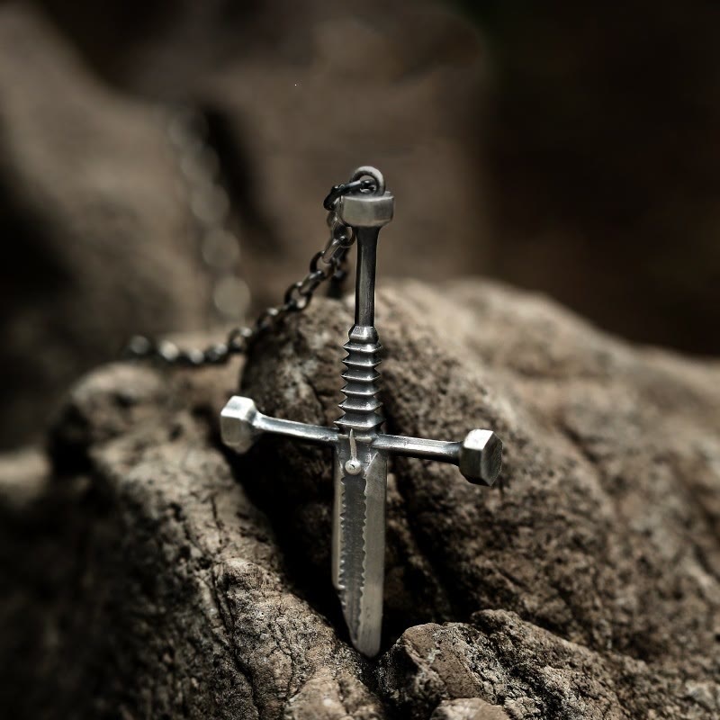 WorldNorse Cross Broken Holy Sword Unique Pin Badge Necklace