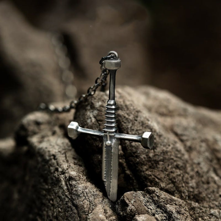 WorldNorse Cross Broken Holy Sword Unique Pin Badge Necklace
