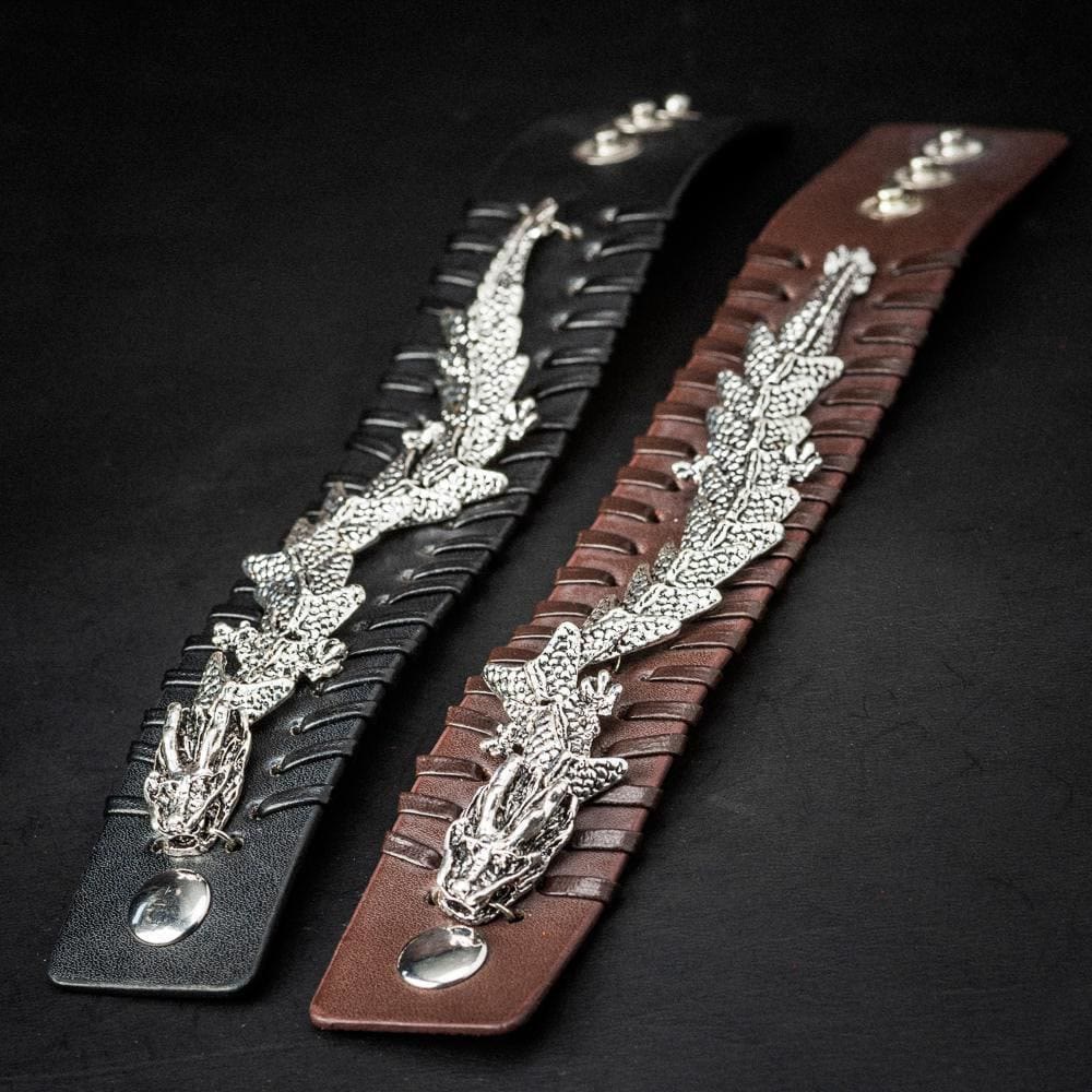 WorldNorse Leather Dragon Arm Cuff Jormungandr Metal Design Bracelet