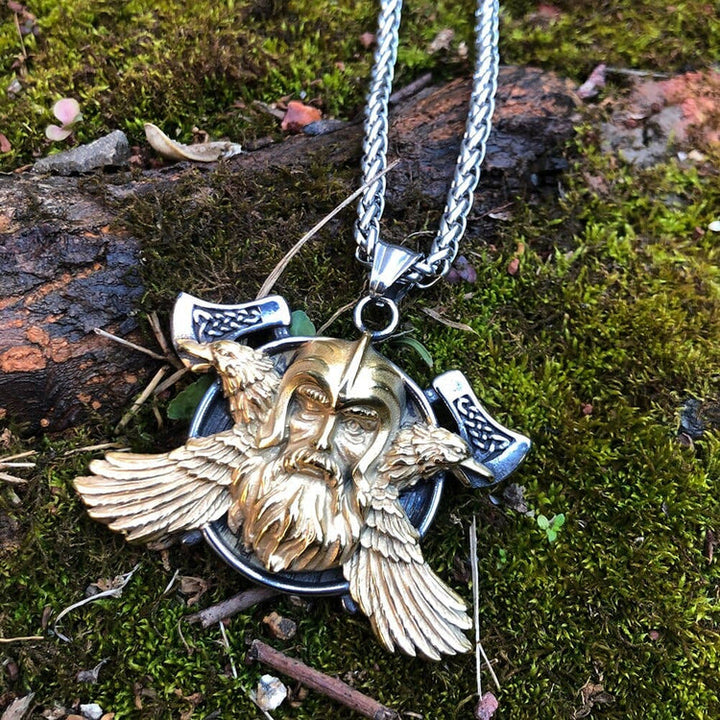 WorldNorse Dual Color Raven With Axe Legendary Necklace