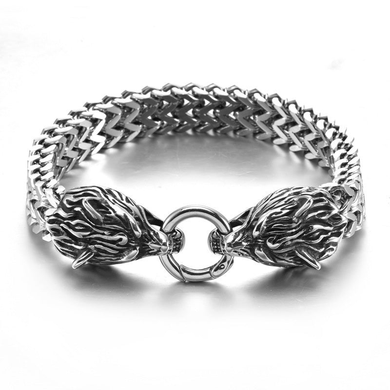 WorldNorse Wolf Head Viking Titanium Steel Strengthen Bracelet