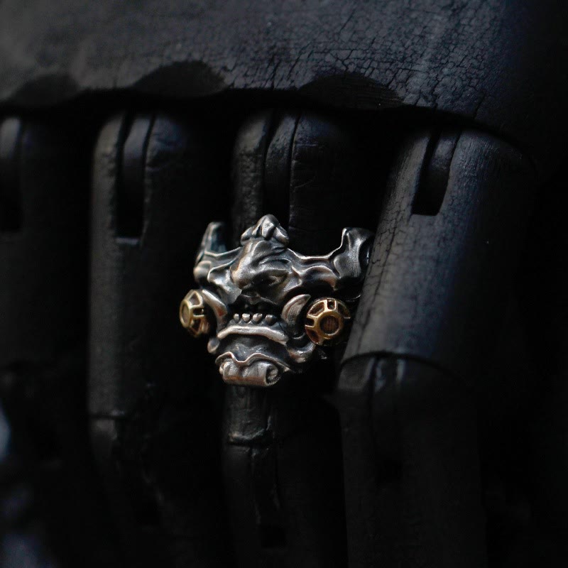 WorldNorse Vintage Samurai Mask Adjustable Ring