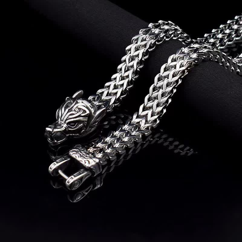WorldNorse Men's Viking Silver Wolf Head Bracelet