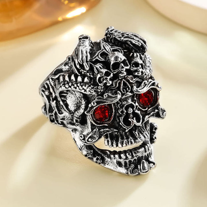 WorldNorse Red Blue Green Eyes Skull Ring