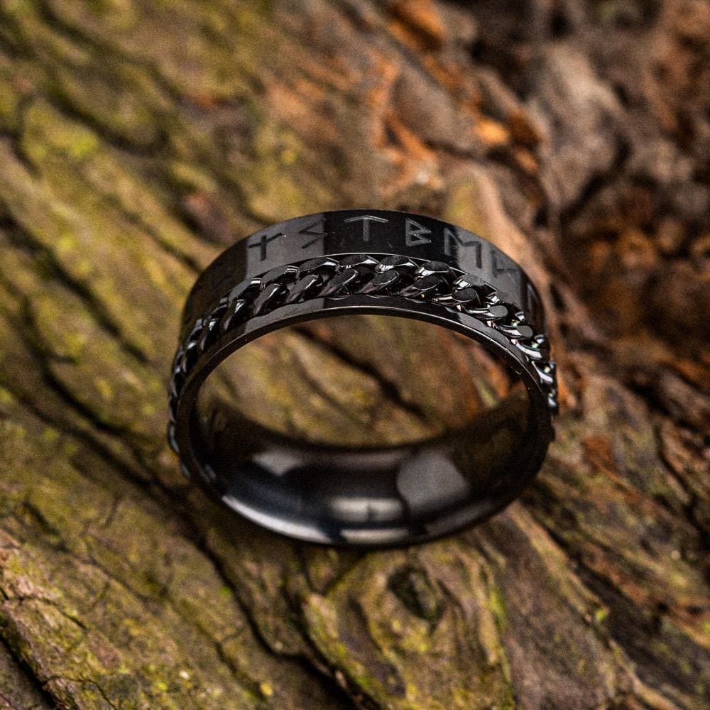 WorldNorse Viking Runes Chain Stainless Steel Spinner Ring