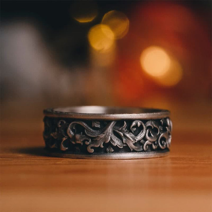 WorldNorse Men's Viking Carved Floral Leaf Ring