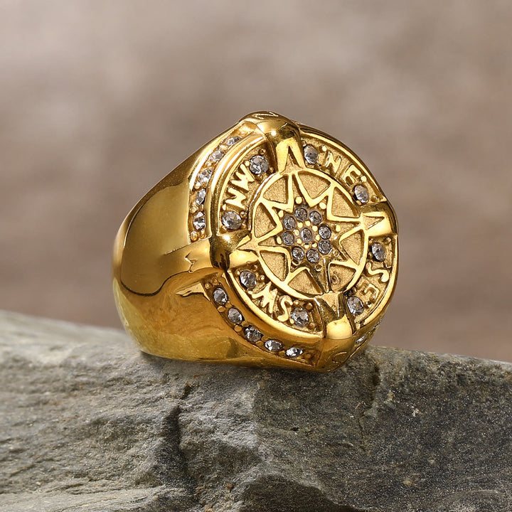 WorldNorse Anchor Compass Octagonal Star Amulet Ring