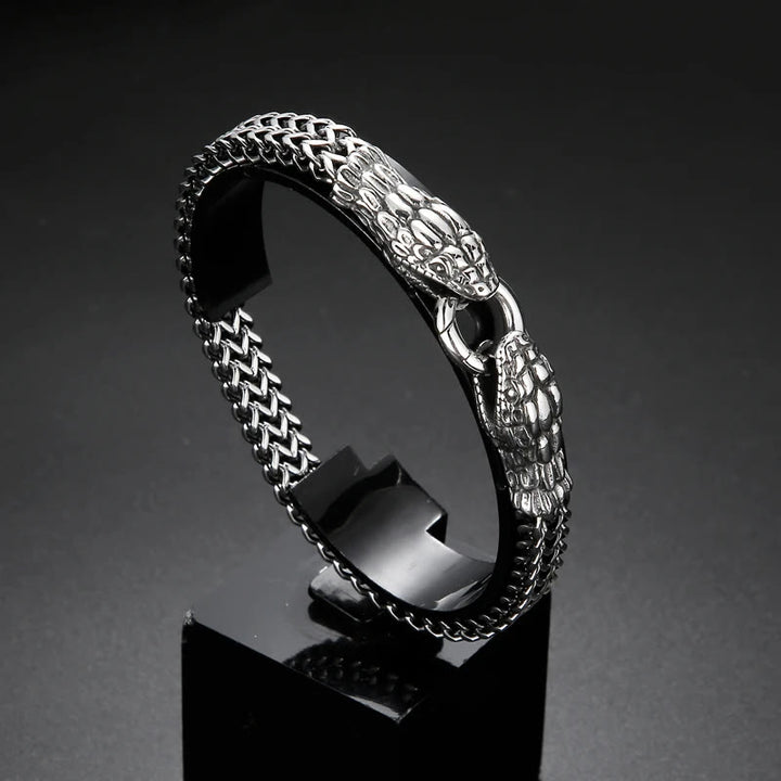 WorldNorse Double Snake Head Steel Bracelet